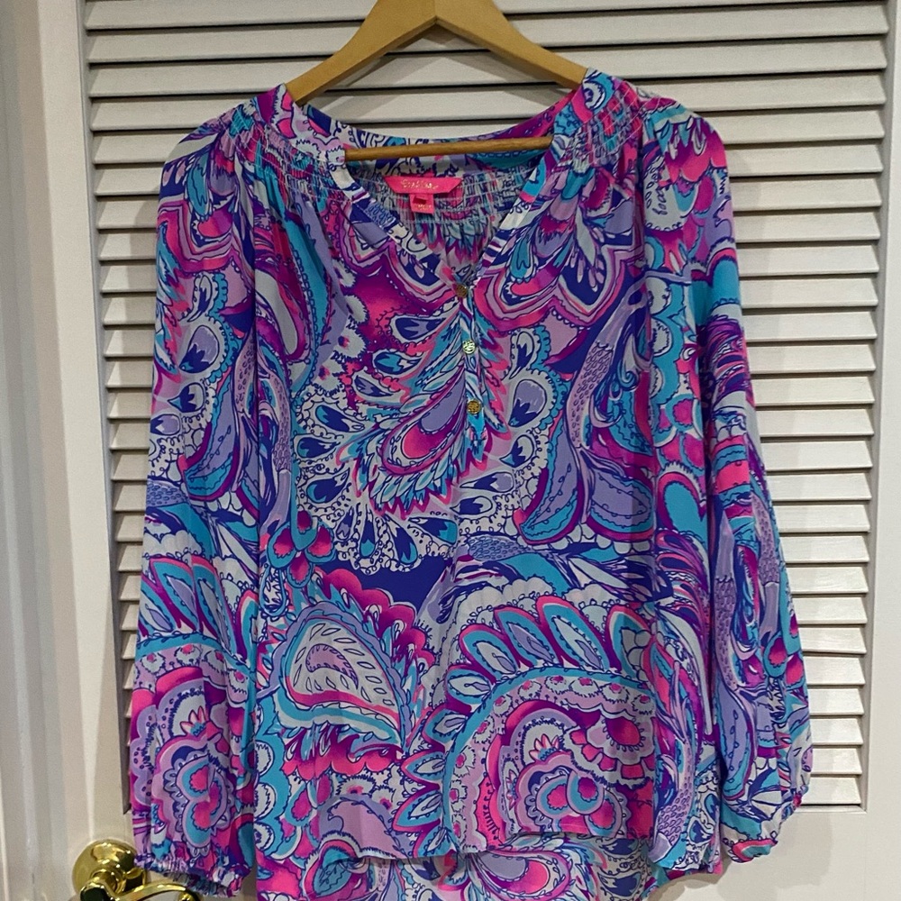 Lily Pulitzer Elsa Silk Vibrant Paisley Women's Top